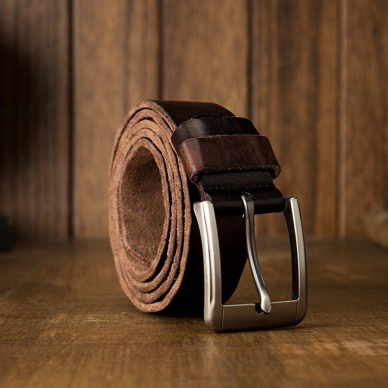 Men's belt handmade original cowhide genuine leather needle buckle simple casual vintage men's belt 