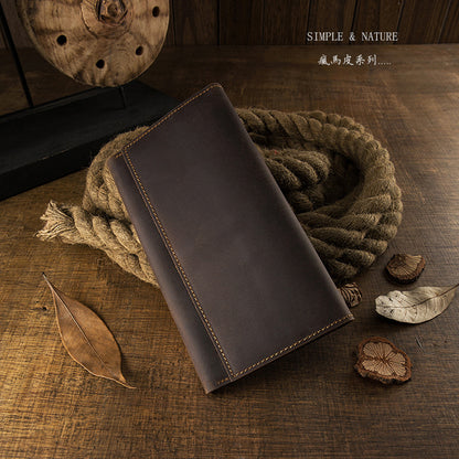 Men's long wallet bifold handmade cowhide crazy horse simple retro Korean fashion unique wallet for men 