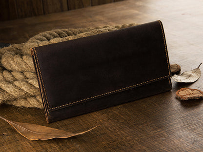 Men's long wallet bifold handmade cowhide crazy horse simple retro Korean fashion unique wallet for men 