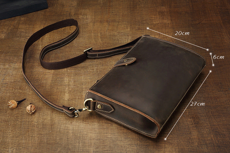 Men's Shoulder Bag Original Handmade Genuine Cowhide Leather Crazy Horse Fashion Simple Men's Crossbody Bag Clutch Bag 