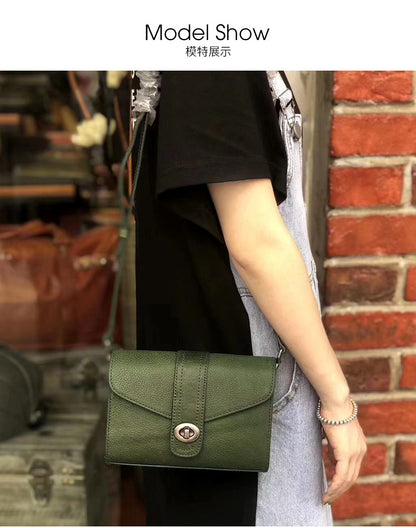 Women's small bag Genuine leather handmade retro cowhide square bag commuting shoulder bag that goes with anything.Pochette