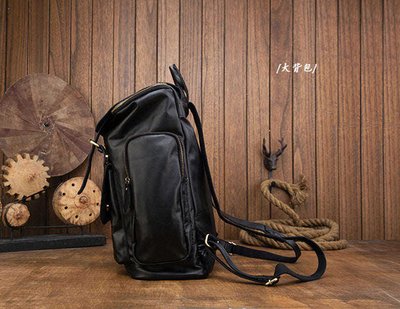 Men's Backpack Handcrafted Genuine Cowhide Leather Large Capacity Retro Crazy Horse Men's Travel Bag Luggage Bag 