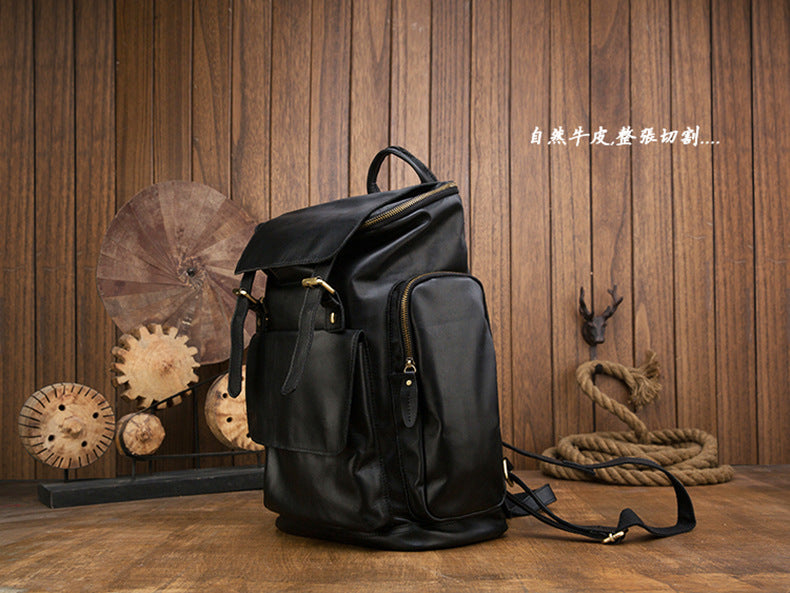 Men's Backpack Handcrafted Genuine Cowhide Leather Large Capacity Retro Crazy Horse Men's Travel Bag Luggage Bag 