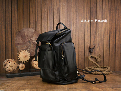 Men's Backpack Handcrafted Genuine Cowhide Leather Large Capacity Retro Crazy Horse Men's Travel Bag Luggage Bag 