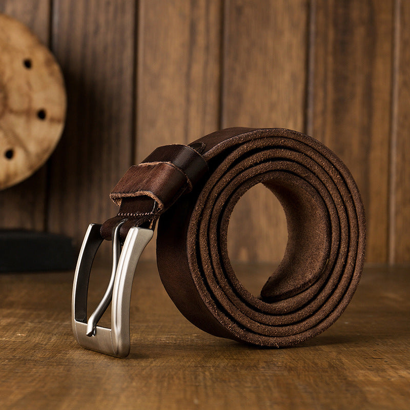 Men's belt handmade original cowhide genuine leather needle buckle simple casual vintage men's belt 