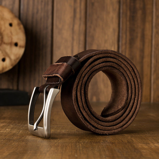 Men's belt handmade original cowhide genuine leather needle buckle simple casual vintage men's belt 