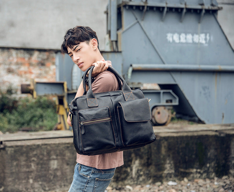 Men's handbag handbag handmade original cowhide genuine leather casual travel large capacity Korean fashion crossbody shoulder bag for men 