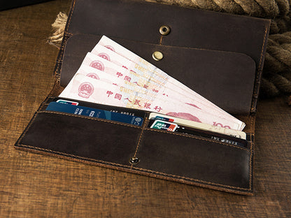 Men's long wallet bifold handmade cowhide crazy horse simple retro Korean fashion unique wallet for men 