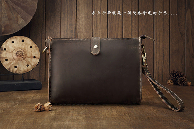 Men's Shoulder Bag Original Handmade Genuine Cowhide Leather Crazy Horse Fashion Simple Men's Crossbody Bag Clutch Bag 