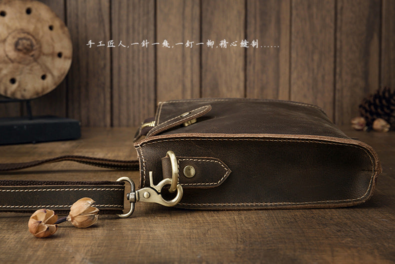 Men's Shoulder Bag Original Handmade Genuine Cowhide Leather Crazy Horse Fashion Simple Men's Crossbody Bag Clutch Bag 