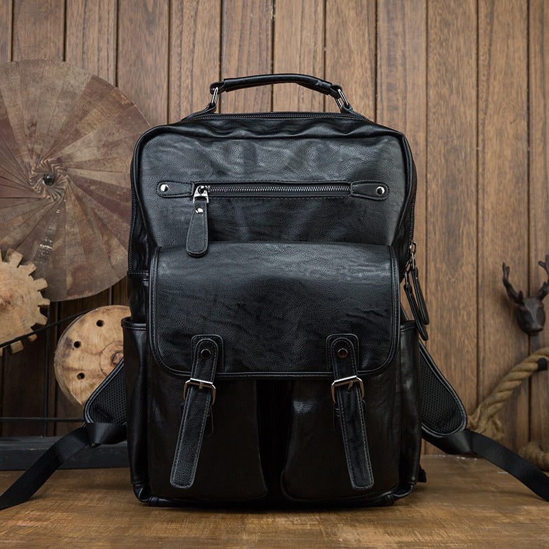 Men's Rucksack Original Handmade Genuine Cowhide Leather Simple Casual Computer Bag Large Capacity Travel Bag for Men 