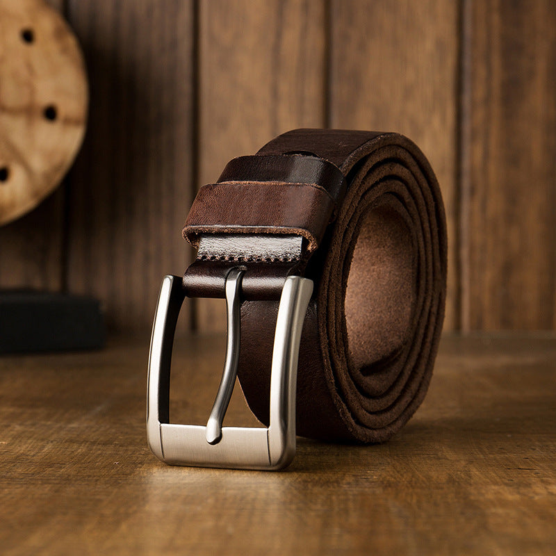 Men's belt handmade original cowhide genuine leather needle buckle simple casual vintage men's belt 