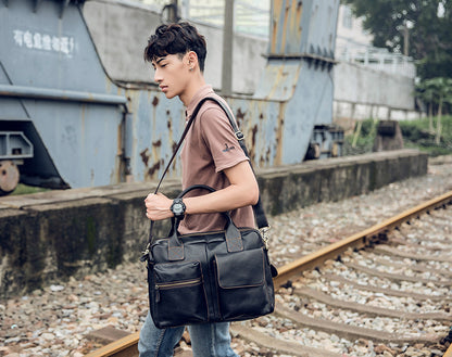 Men's handbag handbag handmade original cowhide genuine leather casual travel large capacity Korean fashion crossbody shoulder bag for men 