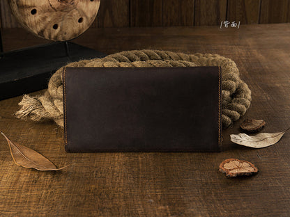 Men's long wallet bifold handmade cowhide crazy horse simple retro Korean fashion unique wallet for men 