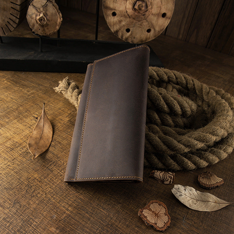 Men's long wallet bifold handmade cowhide crazy horse simple retro Korean fashion unique wallet for men 