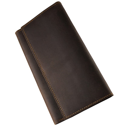 Men's long wallet bifold handmade cowhide crazy horse simple retro Korean fashion unique wallet for men 