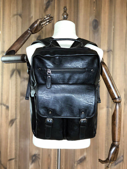 Men's Rucksack Original Handmade Genuine Cowhide Leather Simple Casual Computer Bag Large Capacity Travel Bag for Men 