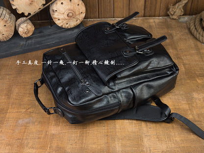 Men's Rucksack Original Handmade Genuine Cowhide Leather Simple Casual Computer Bag Large Capacity Travel Bag for Men 