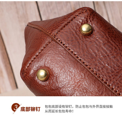 Genuine leather women's bag retro cowhide handbag shoulder bag unique trendy handbag that goes with anything.bag