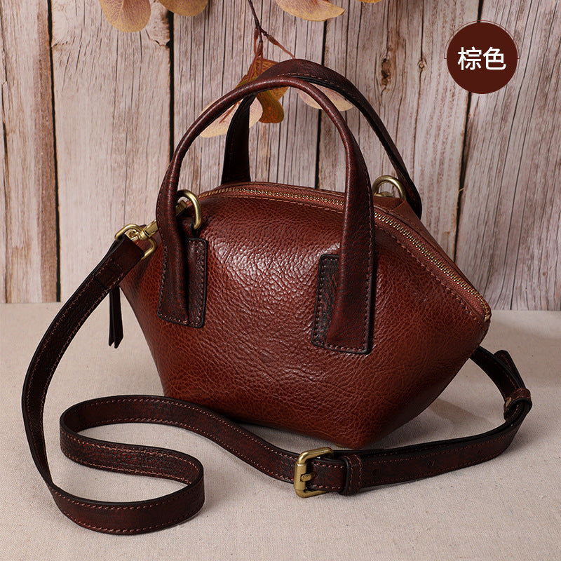 Genuine leather women's bag retro cowhide handbag shoulder bag unique trendy handbag that goes with anything.bag