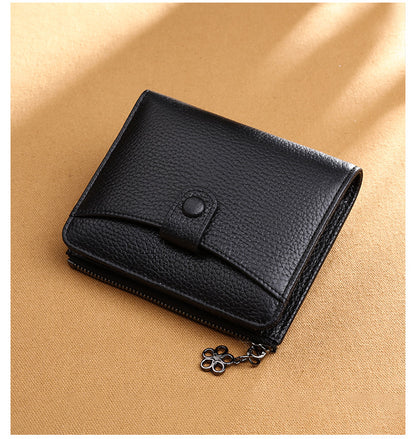 Genuine Leather Wallet Women Short Zipper Bifold Leather Wallet Fashion Mini Wallet Coin Purse Ladies Wallet