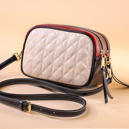 Ladies' fashionable genuine leather crossbody bag casual plaid broadband square bag shoulder bag. Pochette