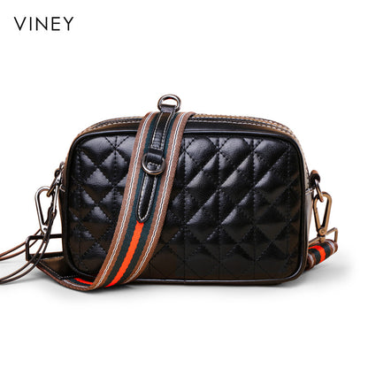 Ladies' fashionable genuine leather crossbody bag casual plaid broadband square bag shoulder bag. Pochette