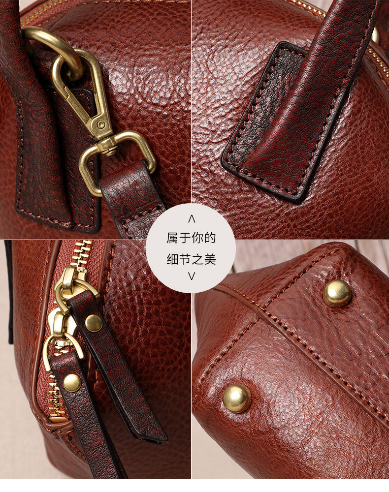 Genuine leather women's bag retro cowhide handbag shoulder bag unique trendy handbag that goes with anything.bag