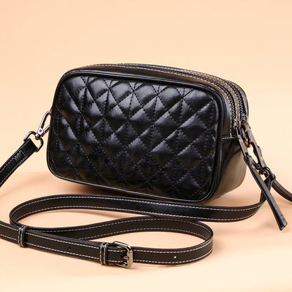 Ladies' fashionable genuine leather crossbody bag casual plaid broadband square bag shoulder bag. Pochette