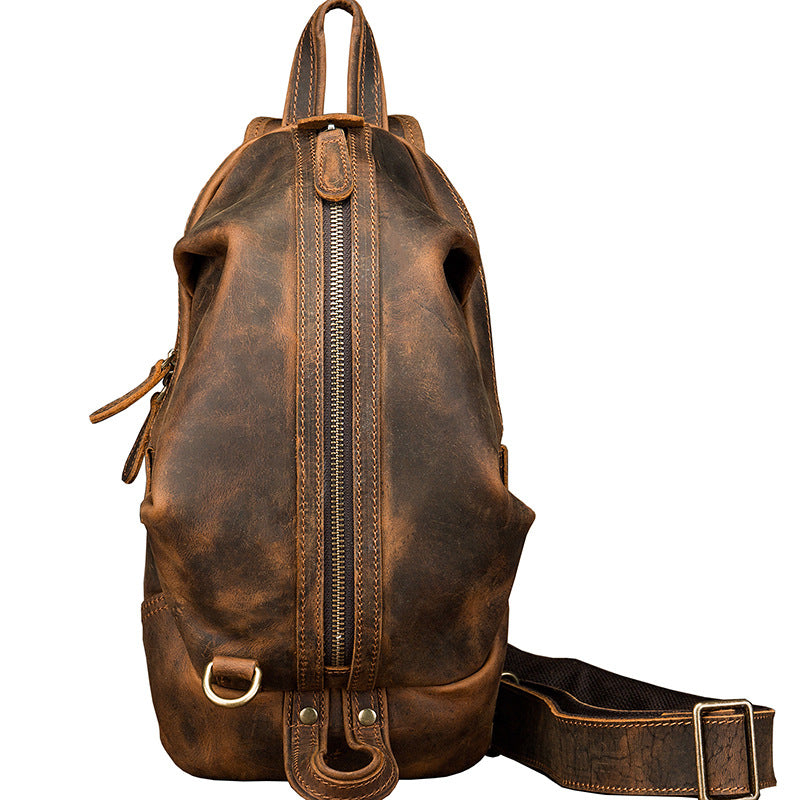 Men's Bust Bag Genuine Cowhide Leather Handmade Casual Vintage Unique Korean Fashion Crossbody Bag for Men 