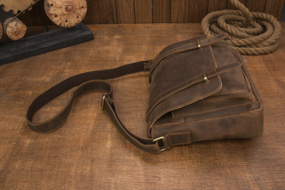 Men's shoulder bag cowhide genuine leather handmade messenger bag retro crossbody bag for men 