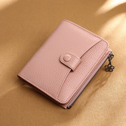 Genuine Leather Wallet Women Short Zipper Bifold Leather Wallet Fashion Mini Wallet Coin Purse Ladies Wallet