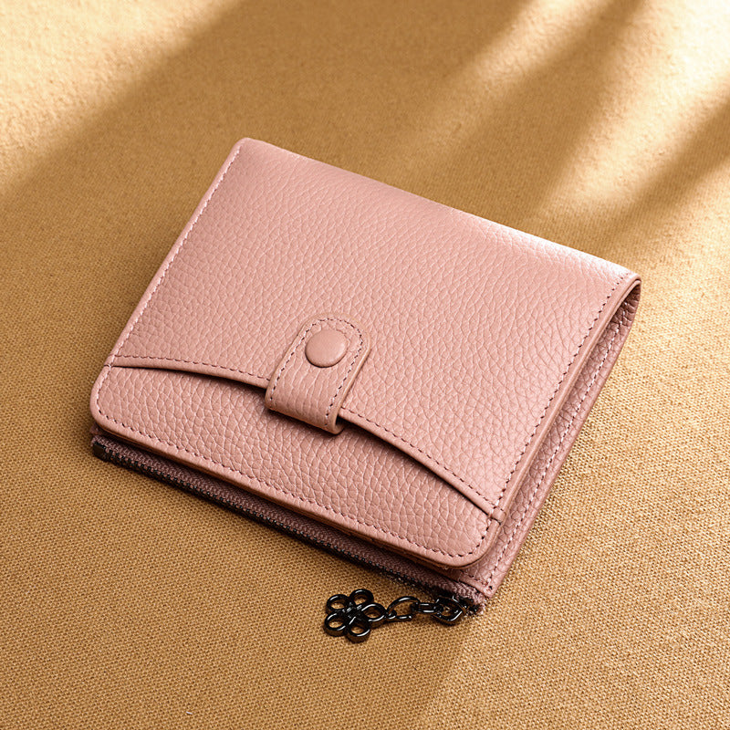 Genuine Leather Wallet Women Short Zipper Bifold Leather Wallet Fashion Mini Wallet Coin Purse Ladies Wallet