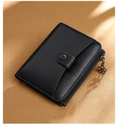 Genuine Leather Wallet Women Short Zipper Bifold Leather Wallet Fashion Mini Wallet Coin Purse Ladies Wallet