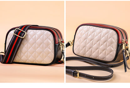 Ladies' fashionable genuine leather crossbody bag casual plaid broadband square bag shoulder bag. Pochette