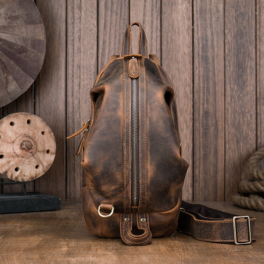 Men's Bust Bag Genuine Cowhide Leather Handmade Casual Vintage Unique Korean Fashion Crossbody Bag for Men 