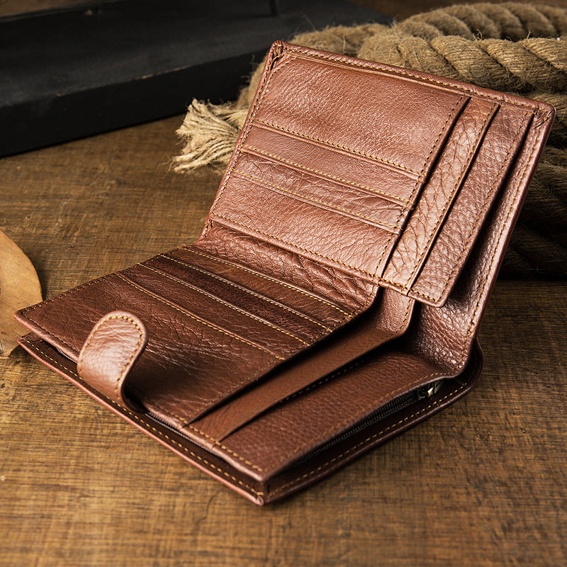 Men's Wallet Genuine Cow Leather Handmade Original Large Capacity Soft Leather Simple Men's Wallet 