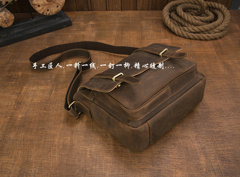 Men's shoulder bag cowhide genuine leather handmade messenger bag retro crossbody bag for men 