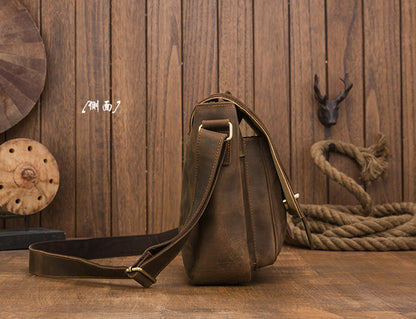 Men's shoulder bag cowhide genuine leather handmade messenger bag retro crossbody bag for men 