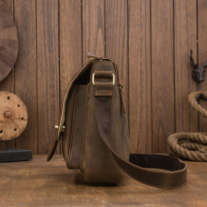 Men's shoulder bag cowhide genuine leather handmade messenger bag retro crossbody bag for men 