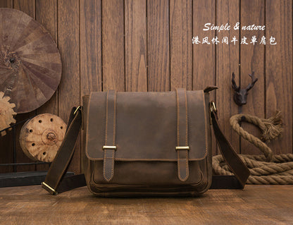 Men's shoulder bag cowhide genuine leather handmade messenger bag retro crossbody bag for men 