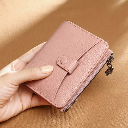 Genuine Leather Wallet Women Short Zipper Bifold Leather Wallet Fashion Mini Wallet Coin Purse Ladies Wallet