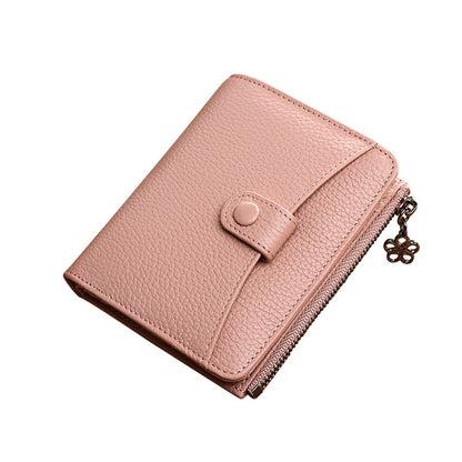 Genuine Leather Wallet Women Short Zipper Bifold Leather Wallet Fashion Mini Wallet Coin Purse Ladies Wallet