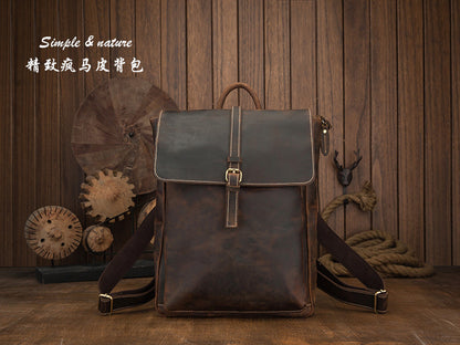 Men's backpack handmade cowhide genuine leather Crazy Horse Korean fashion casual commuting computer bag travel bag 