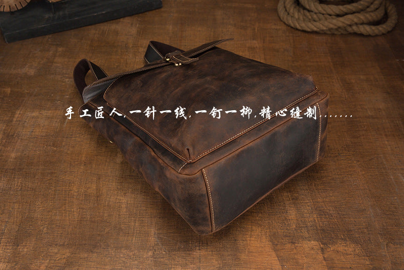 Men's backpack handmade cowhide genuine leather Crazy Horse Korean fashion casual commuting computer bag travel bag 