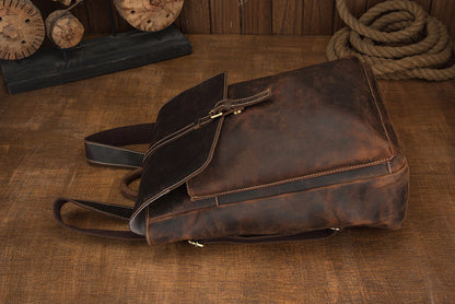 Men's backpack handmade cowhide genuine leather Crazy Horse Korean fashion casual commuting computer bag travel bag 