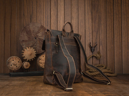 Men's backpack handmade cowhide genuine leather Crazy Horse Korean fashion casual commuting computer bag travel bag 