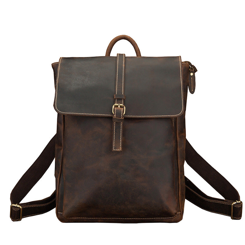 Men's backpack handmade cowhide genuine leather Crazy Horse Korean fashion casual commuting computer bag travel bag 