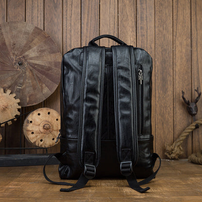 Men's Rucksack Genuine Cowhide Leather Handmade Original Unique Fashion Travel Bag for Men 