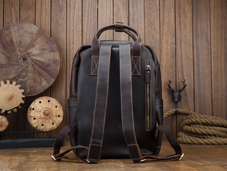 Men's Rucksack Handmade Cowhide Genuine Leather Business Casual Handbag Korean Fashion Large Capacity Travel Bag for Men 